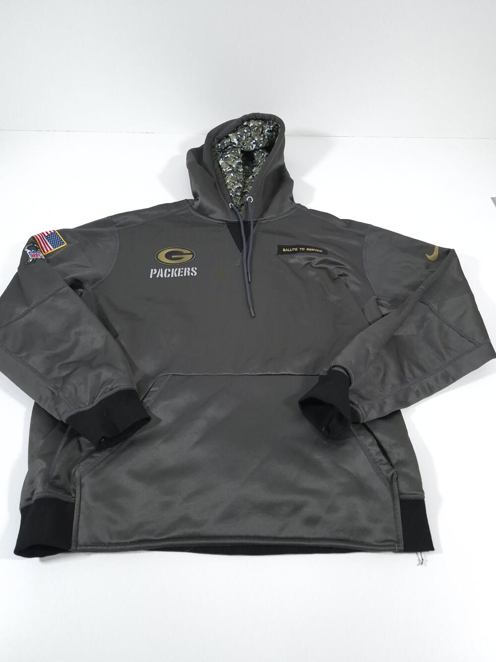 Green Bay Packers Hoodie Mens XL Gray NFL Football Salute To Service Camo Nike